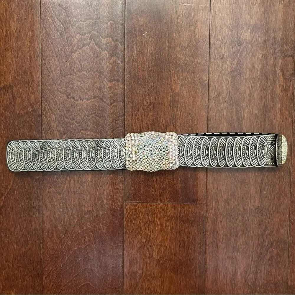 Vintage Silver and Rhinestone Embellished Stretchy Belt